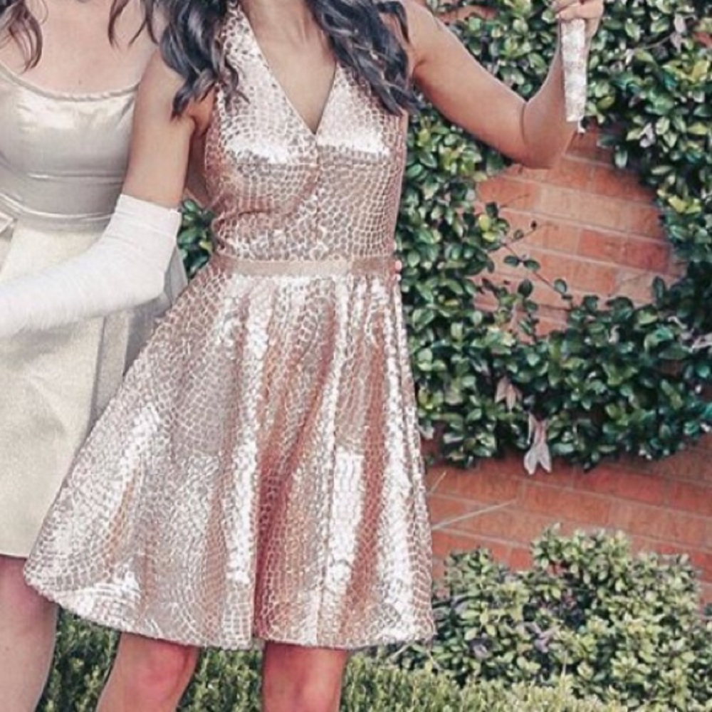 Jovani Rose Gold Beaded Dress